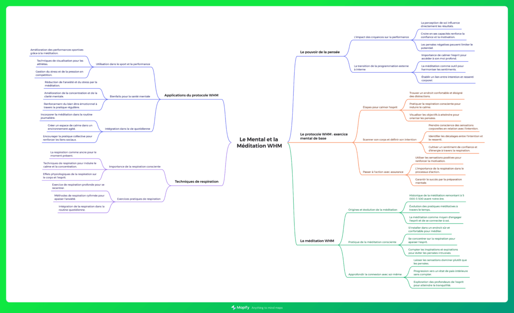 Carte mentale sur les pratiques de méditation WHM.