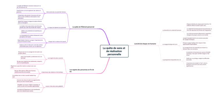 Mind map sur la quête de sens et réalisation personnelle.