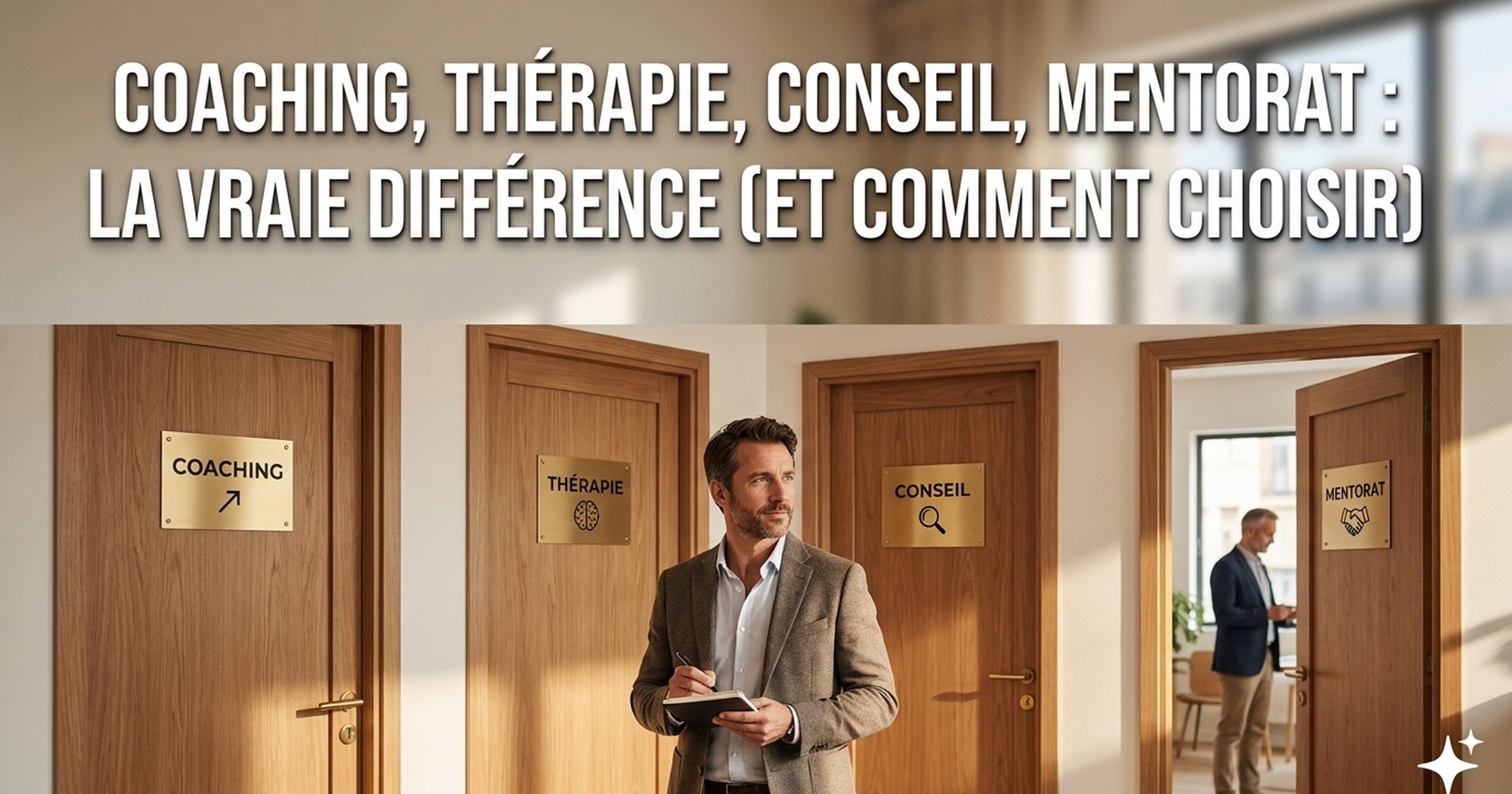 Coaching, thérapie, conseil, mentorat : la vraie différence (et comment choisir)