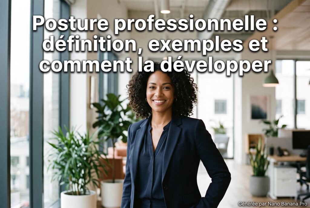 Posture professionnelle : une femme souriante et assurée dans un bureau lumineux